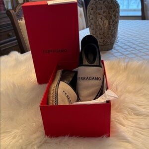 Salvatore Ferragamo Black and Cream Espadrilles